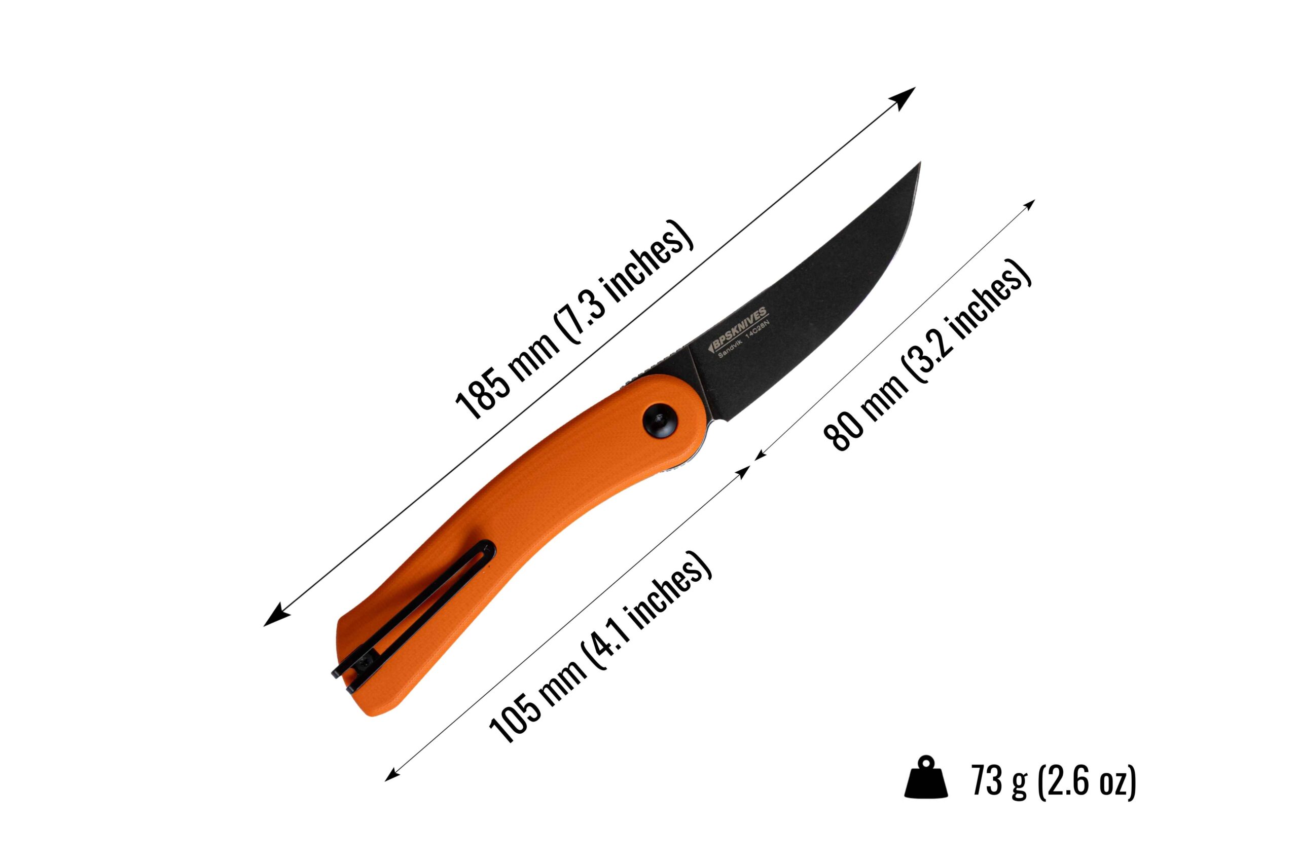Інфографіка Colibri (4) Orange folding knife with labeled features on a white background